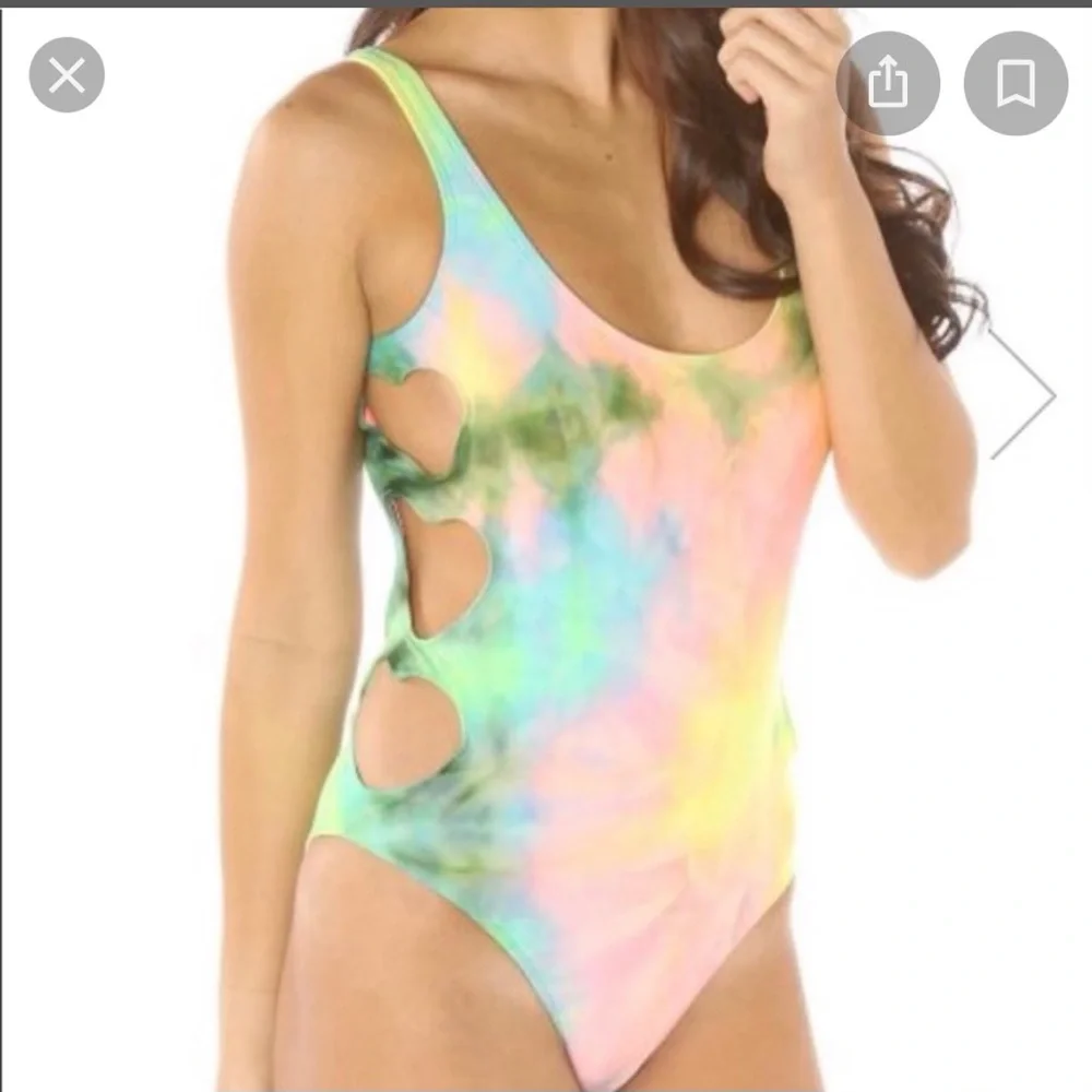 Lolli Rainbow Tie Dye Side Heart Cut Out One Piece Swim Suit - Picture 2 of 14